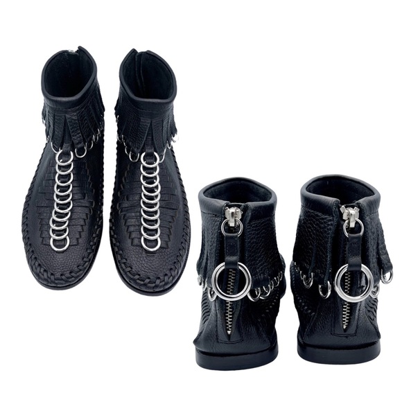 ✨🎉HP🎉✨ ALEXANDER WANG ‘Montana’ Black Leather Moccasin Fringe Boots | 38.5/8.5 - Picture 4 of 15